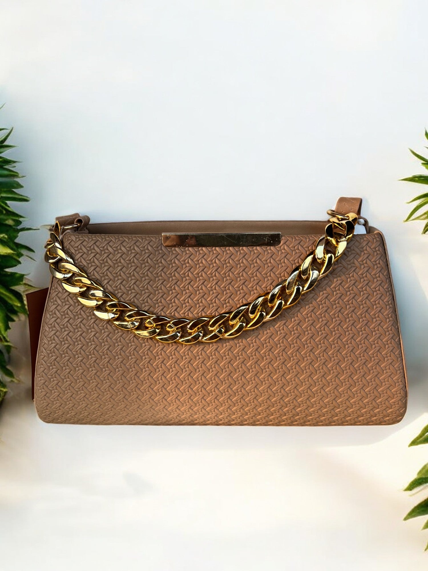 Brown Leather Purse with Gold Chain Rama Radiance