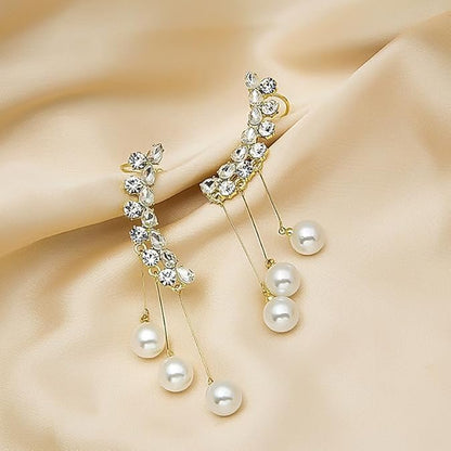 Elegant Pearl & Diamond Ear Cuff Earrings