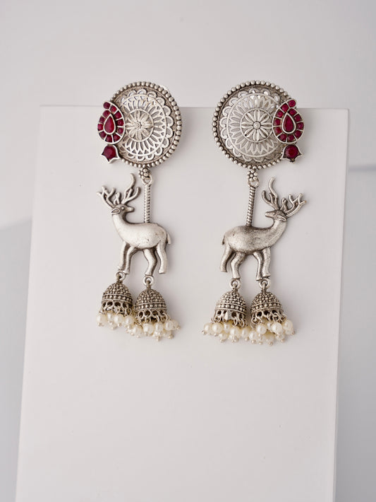 Unique Deer Design Drop Earrings with Pearl Accents