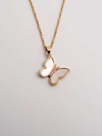 Pearl-Glazed Butterfly Necklace