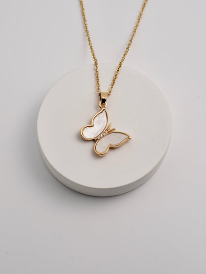 Pearl-Glazed Butterfly Necklace