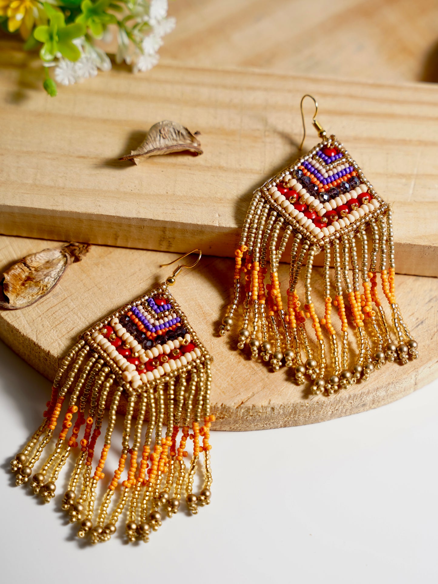 Boho Sunset Fringe Beaded Earrings