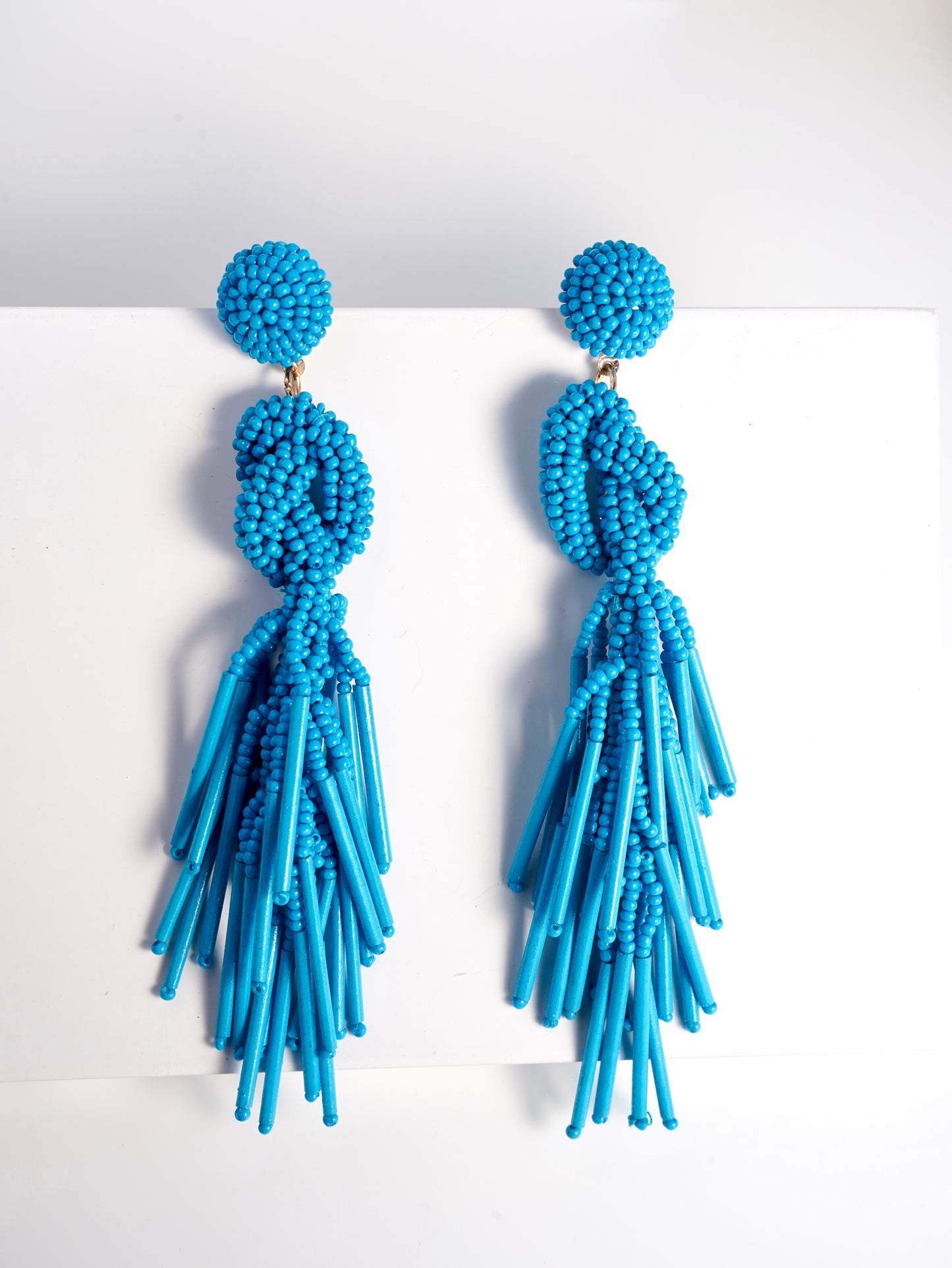 Aqua Twirl Tassel Beaded Earrings