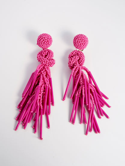 Aqua Twirl Tassel Beaded Earrings