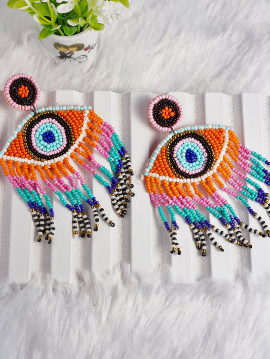 Boho Eye-Catcher Beaded Fringe Earrings