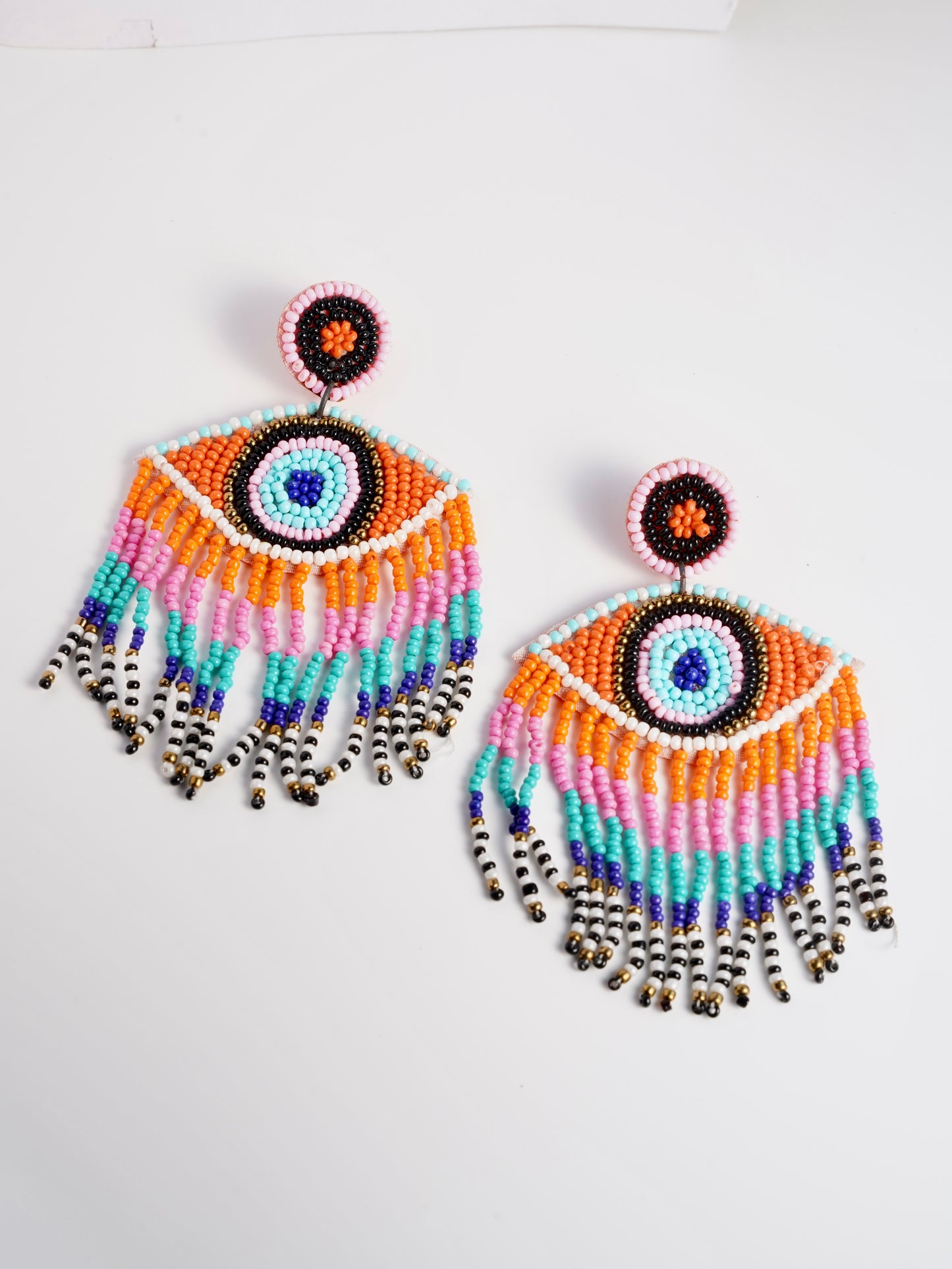 Boho Eye-Catcher Beaded Fringe Earrings