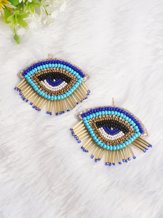 Blue Eye Fringe Beaded Earrings