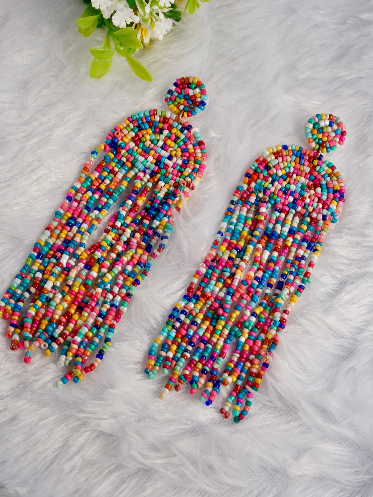 Rainbow Cascade Beaded Earrings