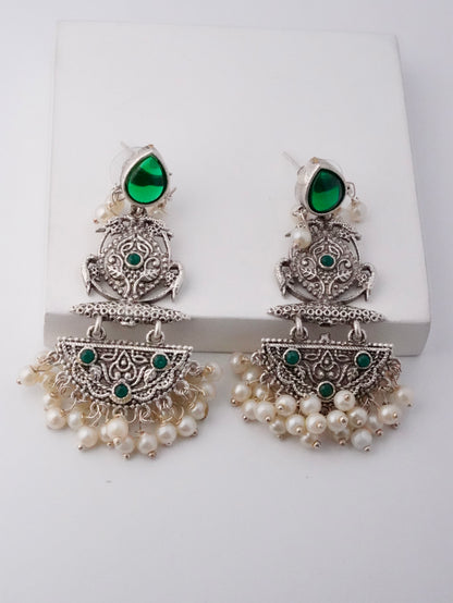 Vintage-Inspired Dangler Earrings with Stone and Pearl