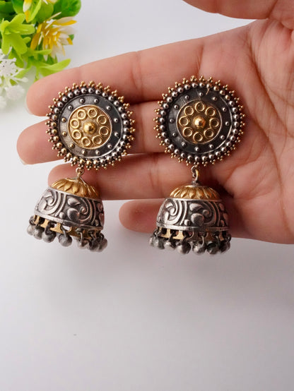 Brass Jhumka with Gold Accents