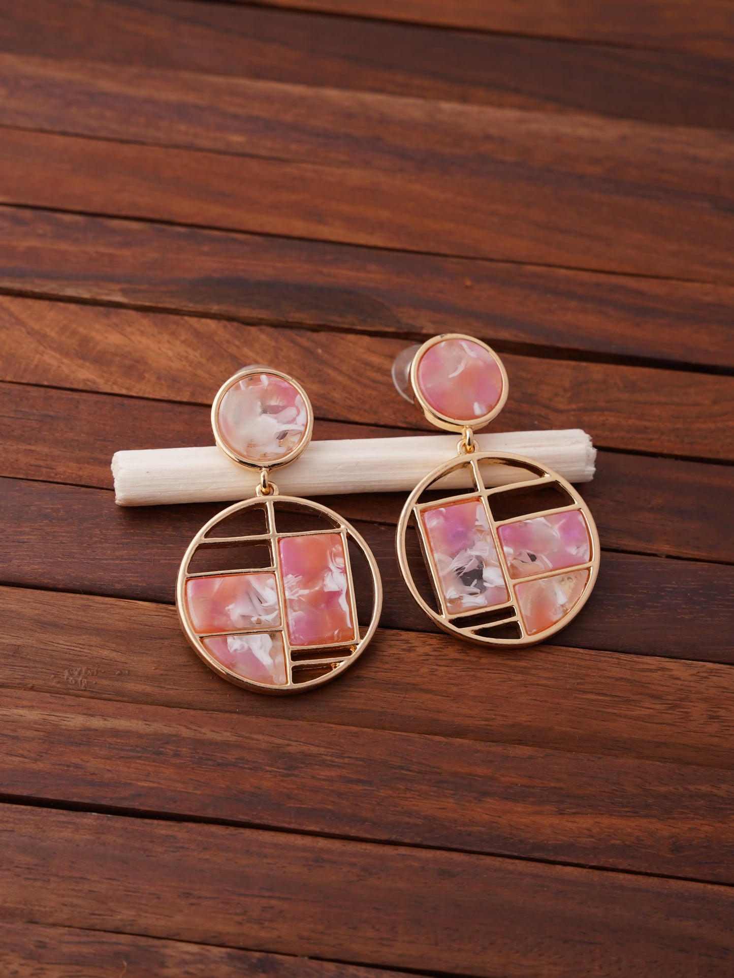 Round Geometric Drop Earrings