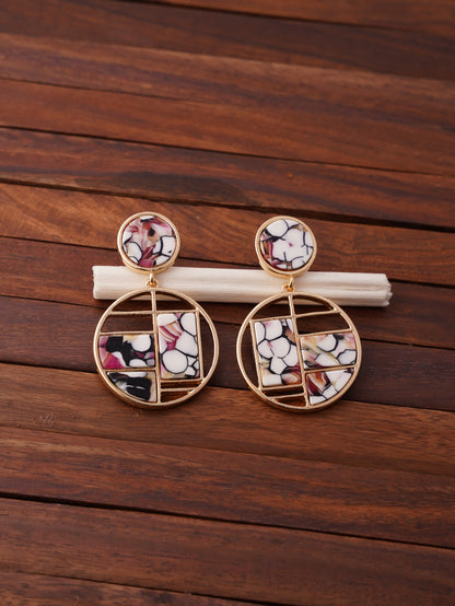 Round Geometric Drop Earrings