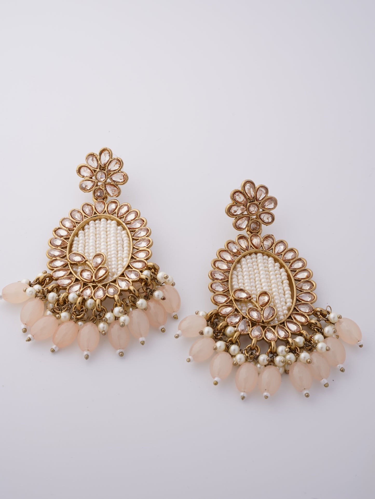 Pearl and Beaded Chandbali Earrings with Stone Accents