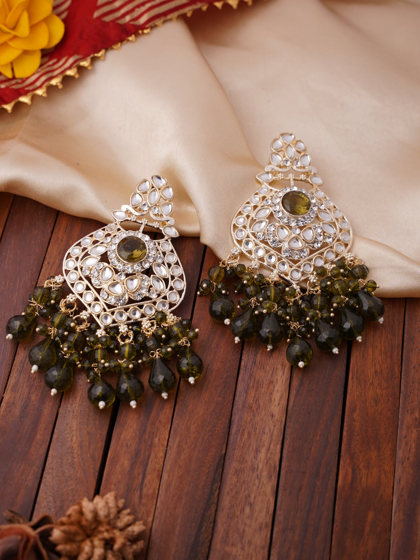 Traditional Chandbali Earrings with Crystal and Stone Accents