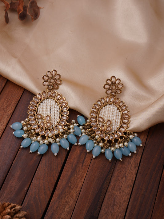 Pearl and Beaded Chandbali Earrings with Stone Accents