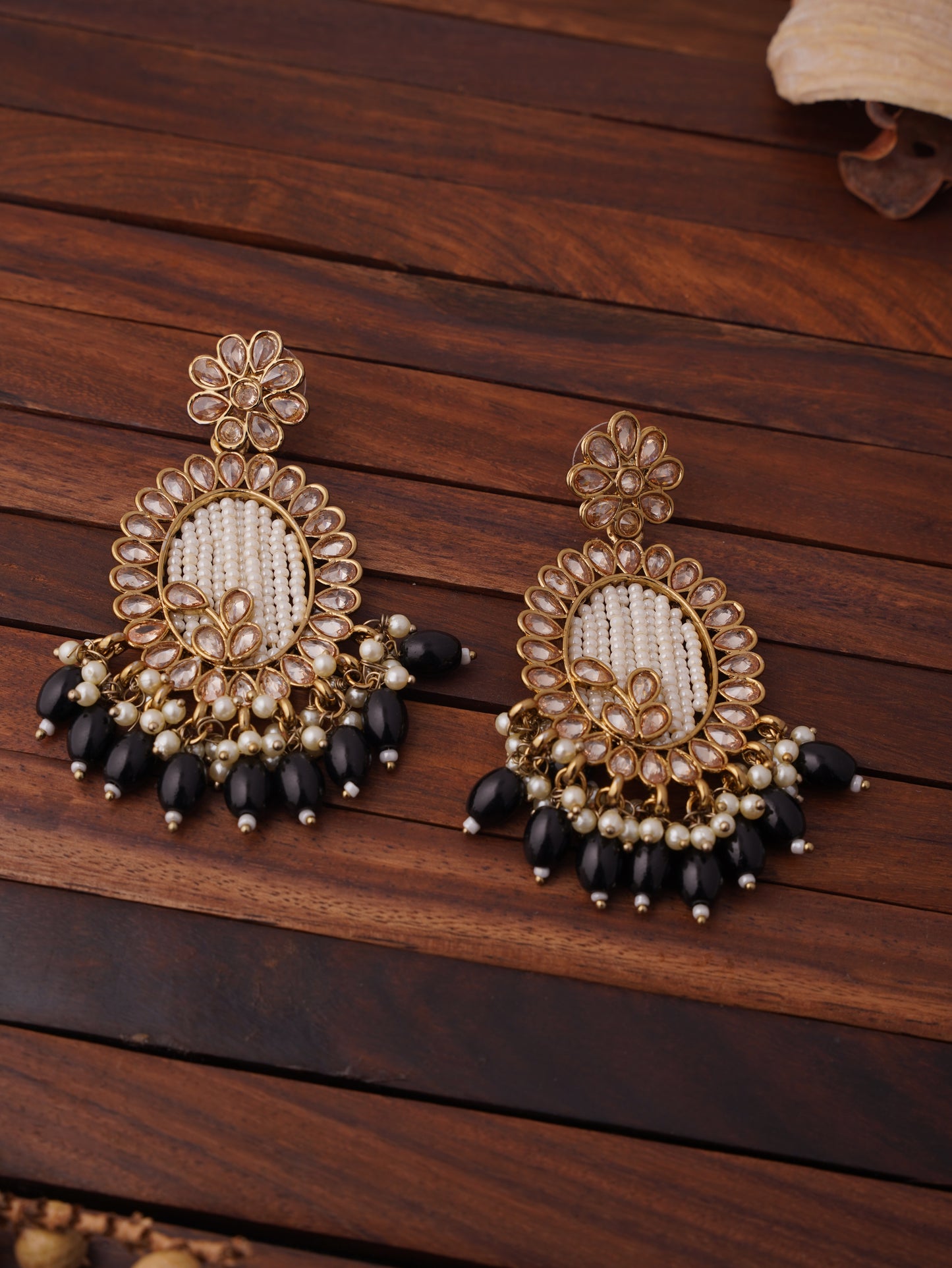 Pearl and Beaded Chandbali Earrings with Stone Accents