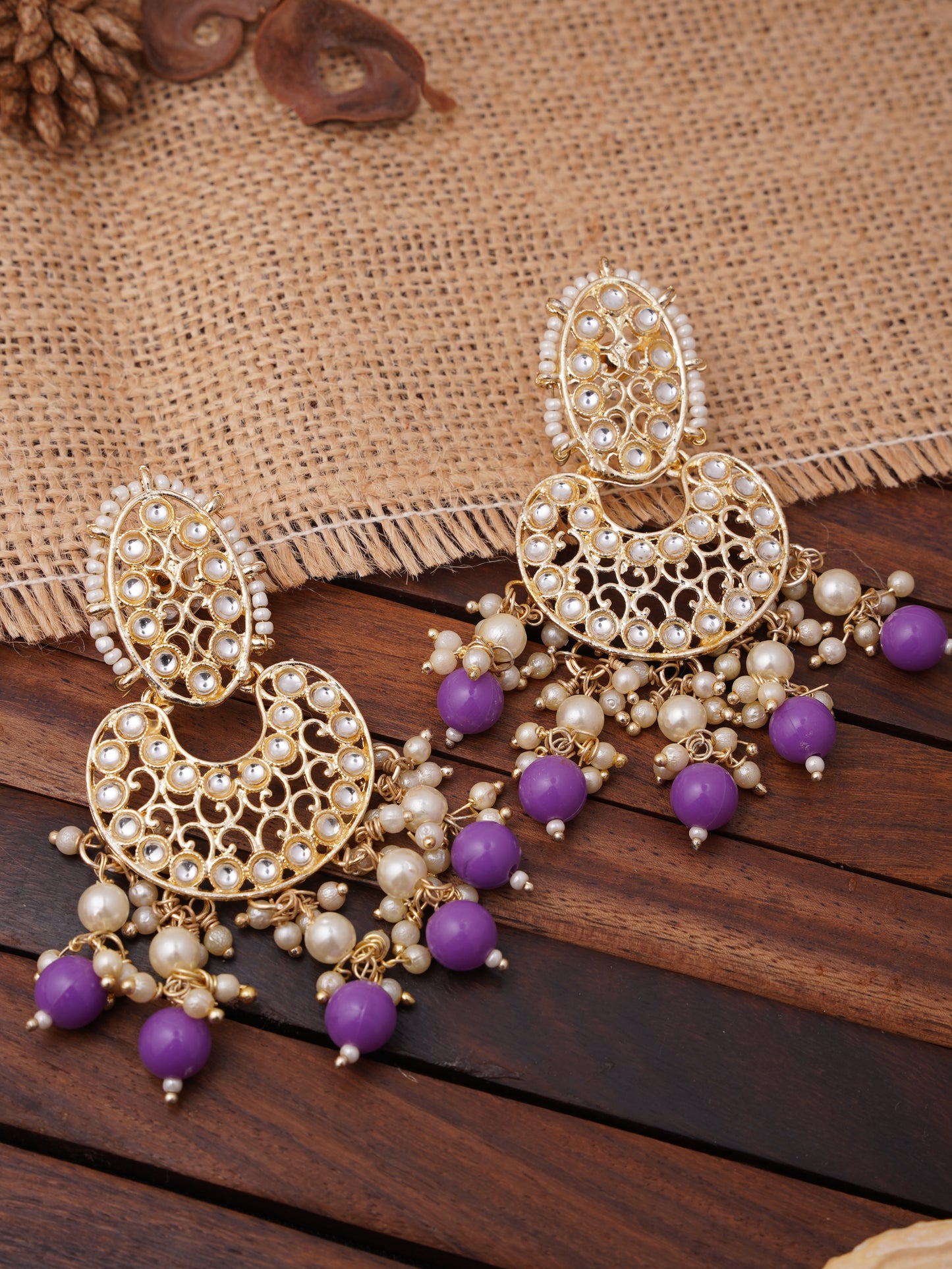 Kundan Pearl Chandbali Earrings