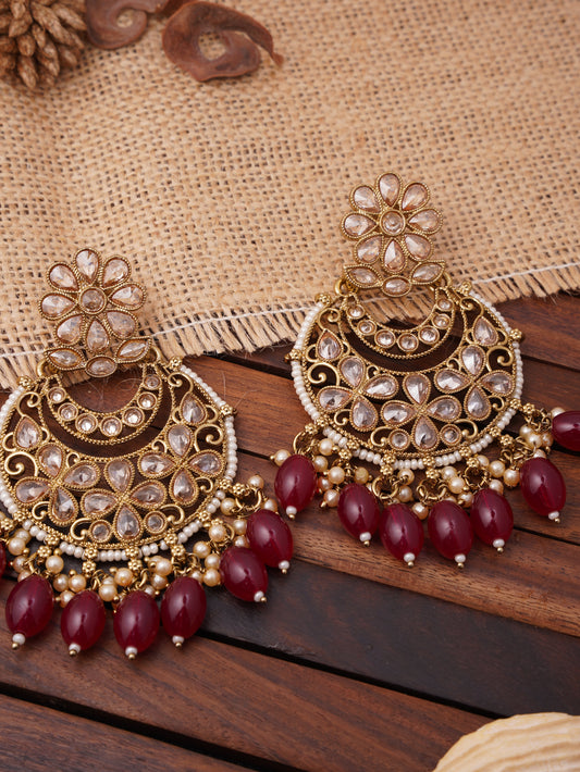 Floral Chandbali Earrings with Pearl Drops