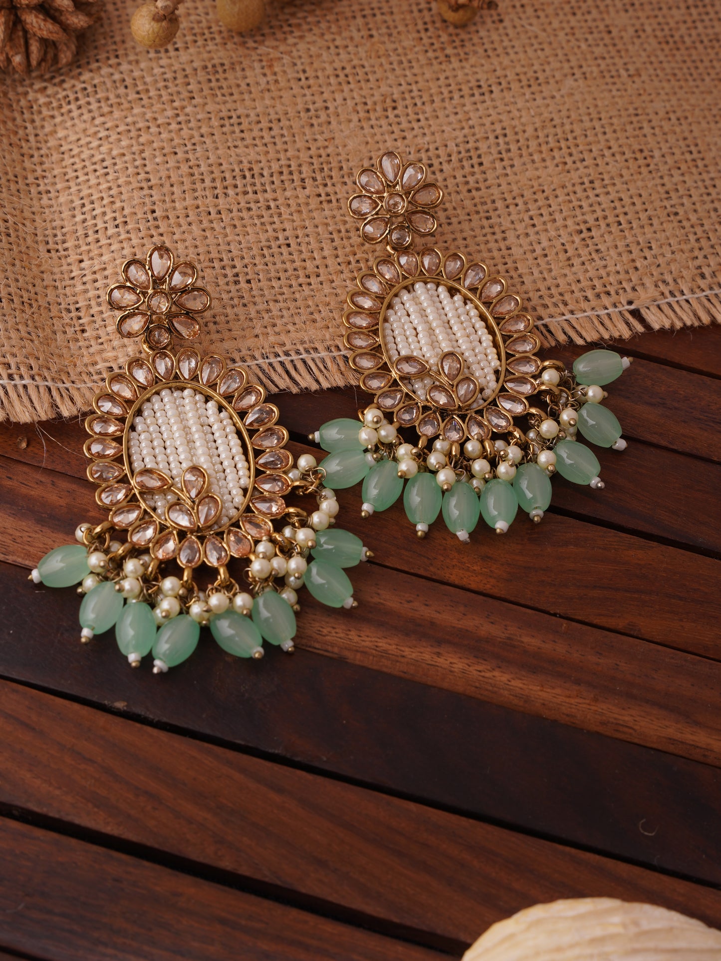 Pearl and Beaded Chandbali Earrings with Stone Accents