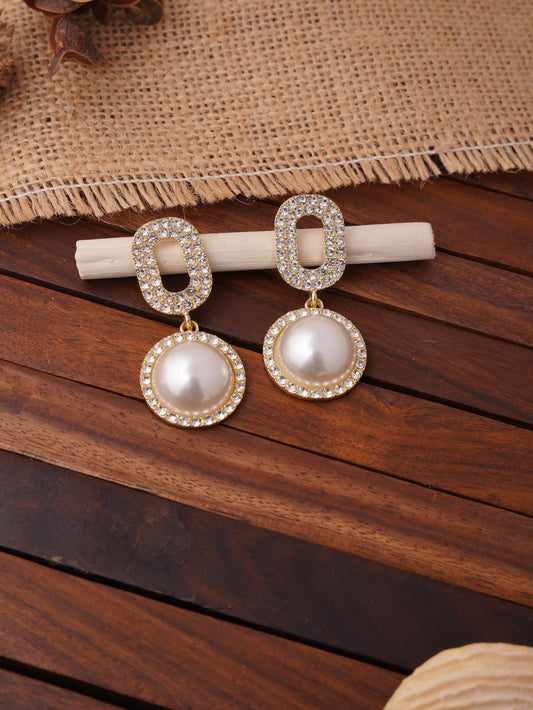 Elegant Drop Earrings with Crystal Accents and Statement Pearl Center