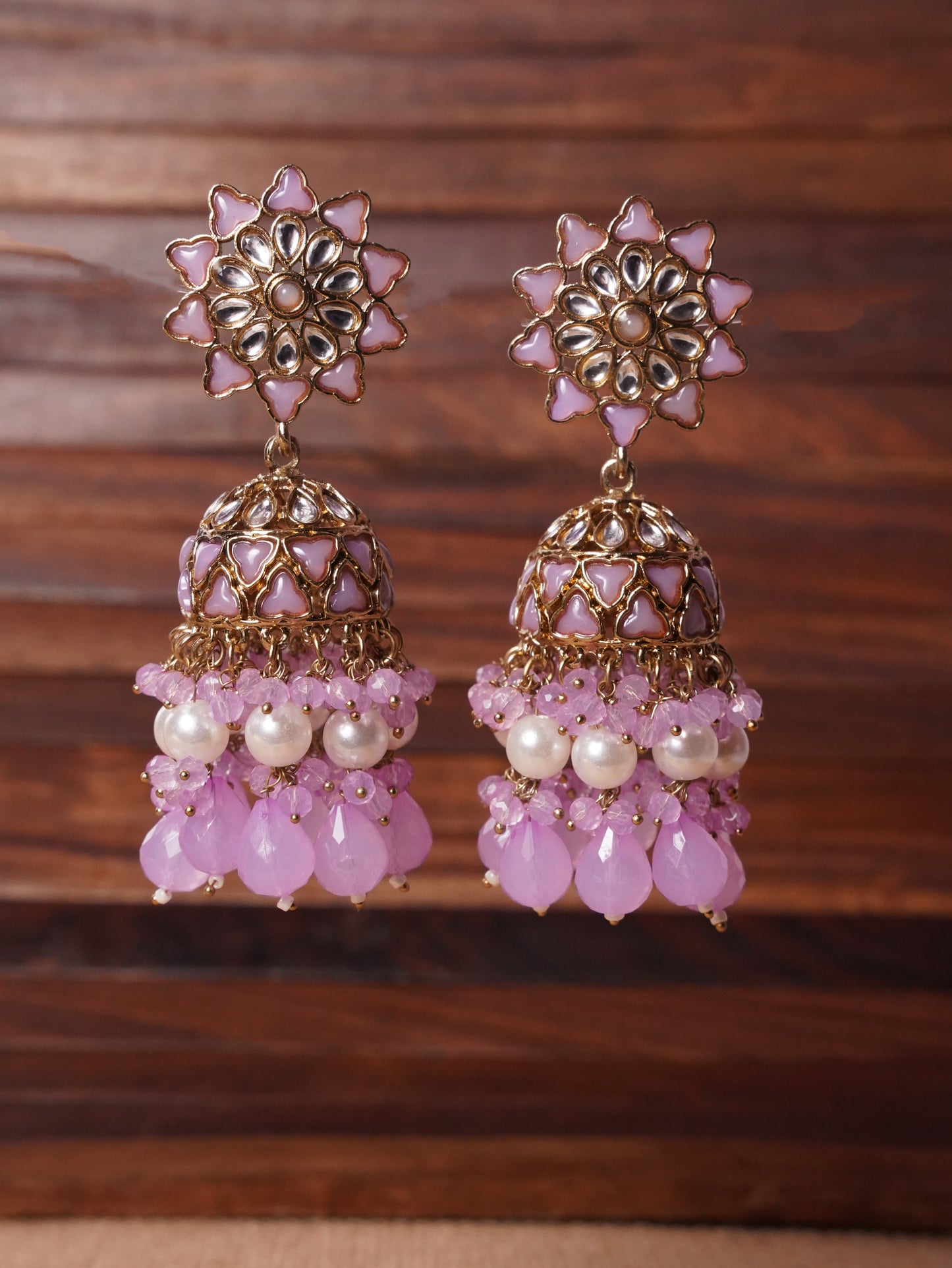 Radiant Floral Jhumka Earrings with Ornate Beaded Fringe