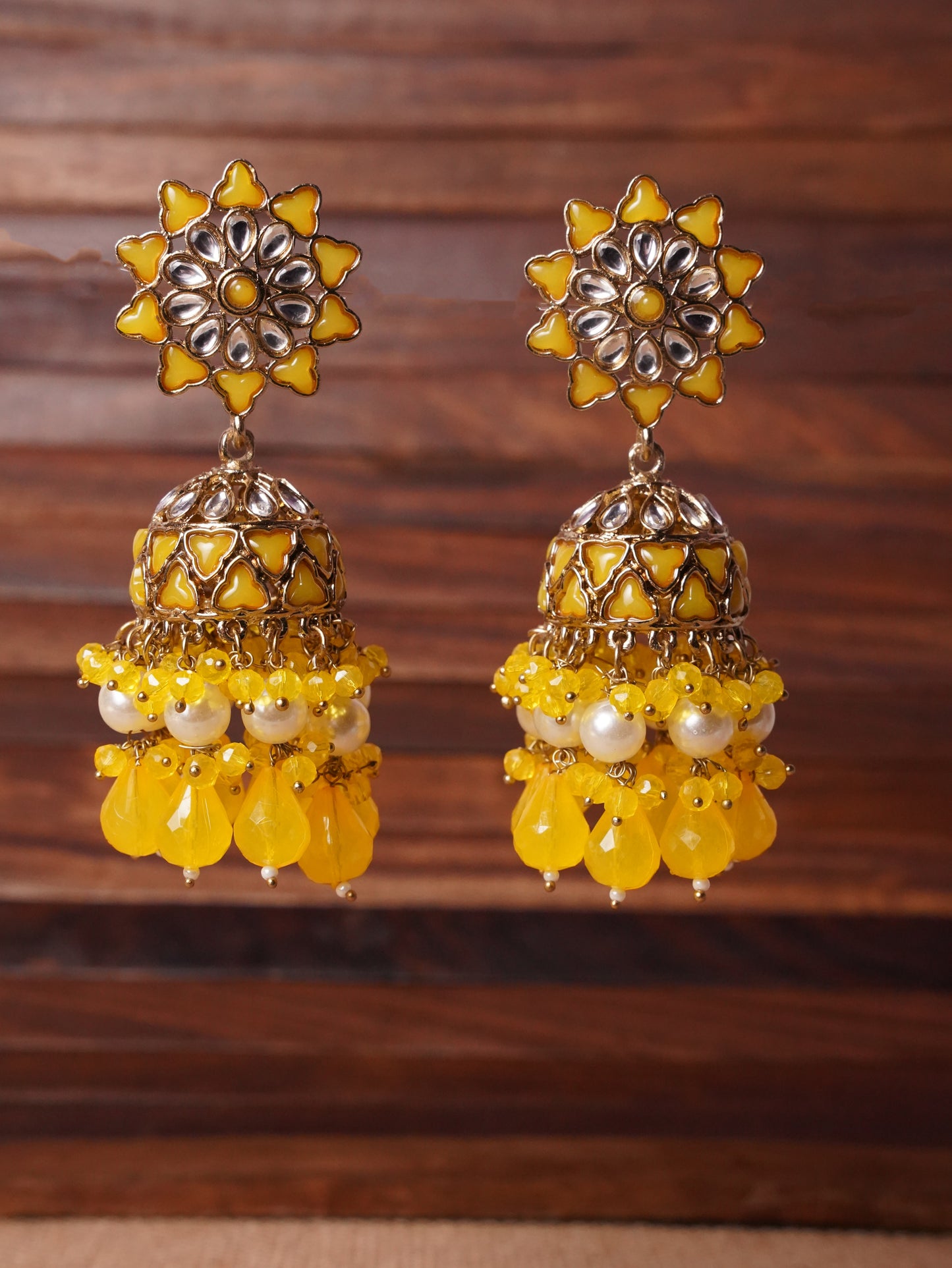 Radiant Floral Jhumka Earrings with Ornate Beaded Fringe