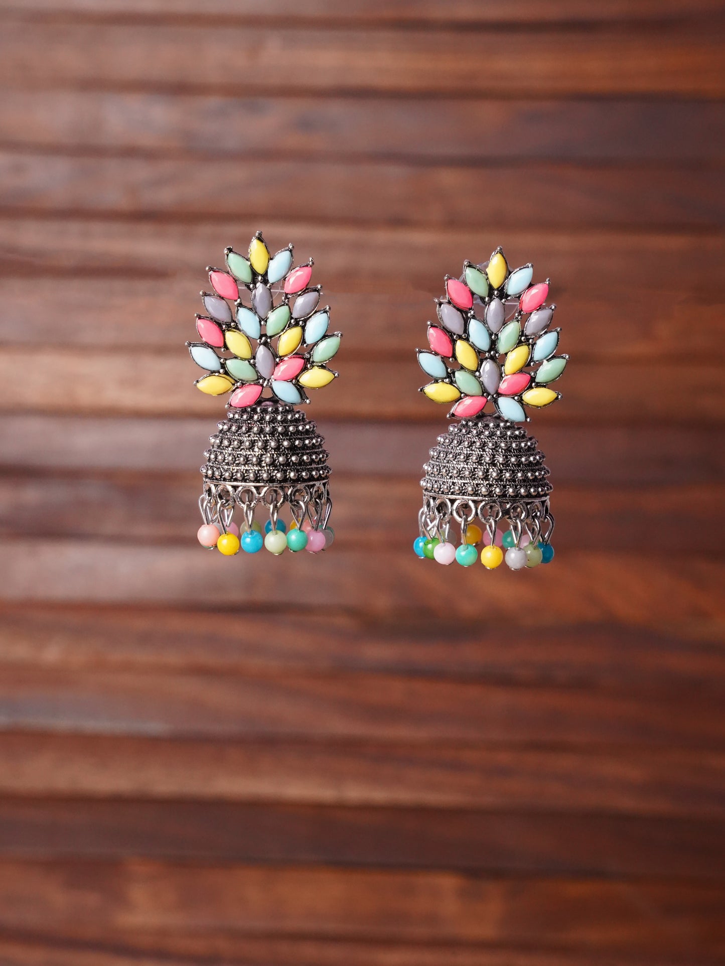 Vibrant Statement Jhumka Earrings with Colorful Detailing