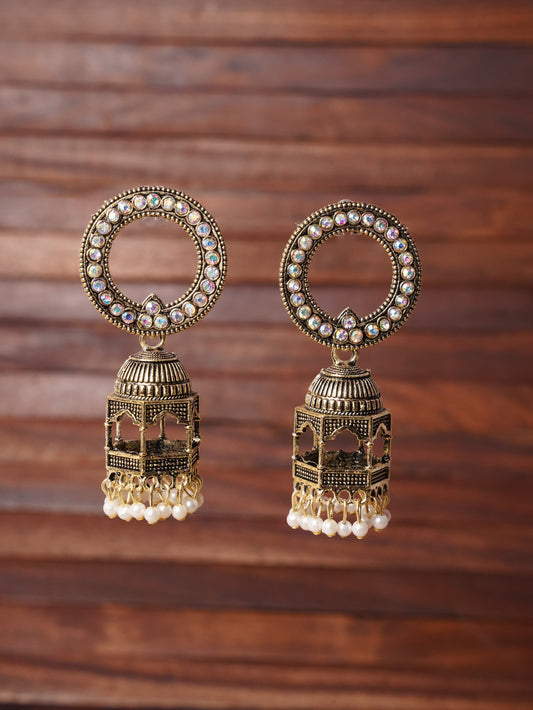 Vintage Dome Jhumka Earrings with Ornamental Circle Accent