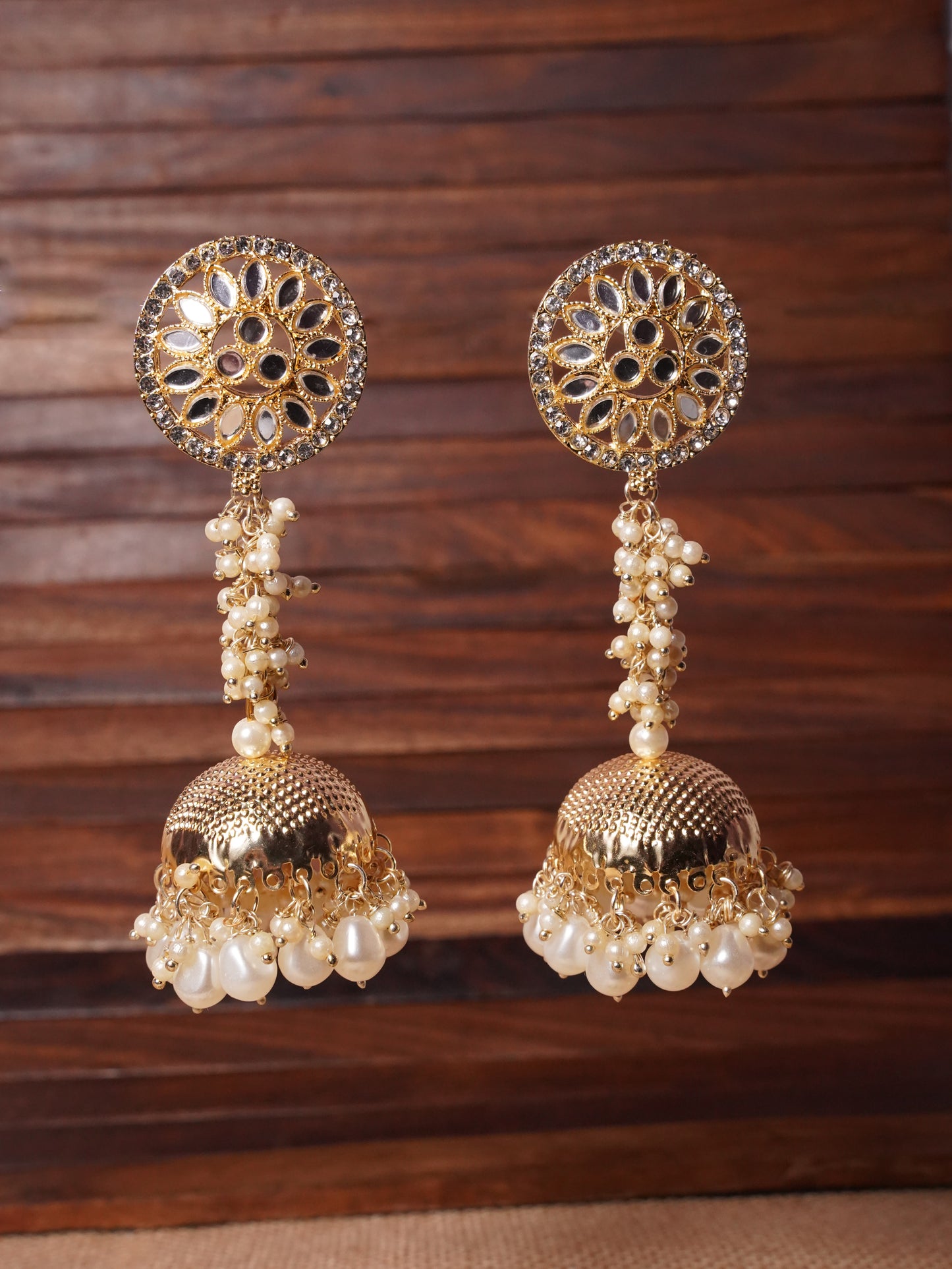 Elegant Kundan Jhumka Earrings with Pearl Drops