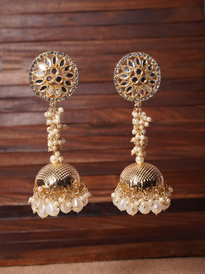 Elegant Kundan Jhumka Earrings with Pearl Drops