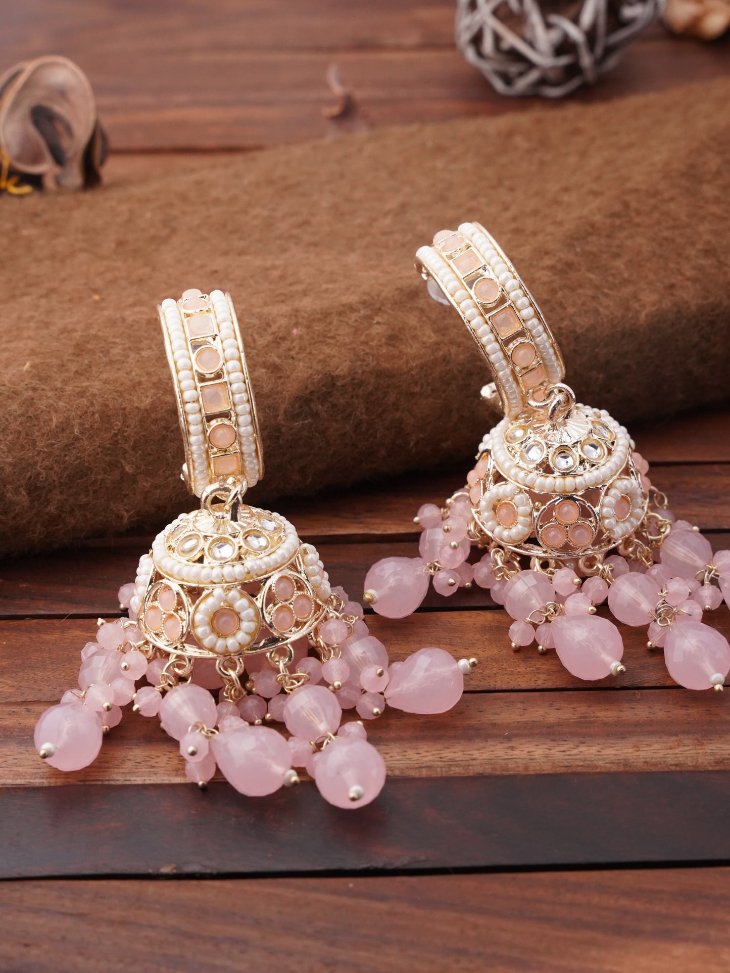 Grand Traditional Jhumka Earrings with Elegant Beaded Tassels