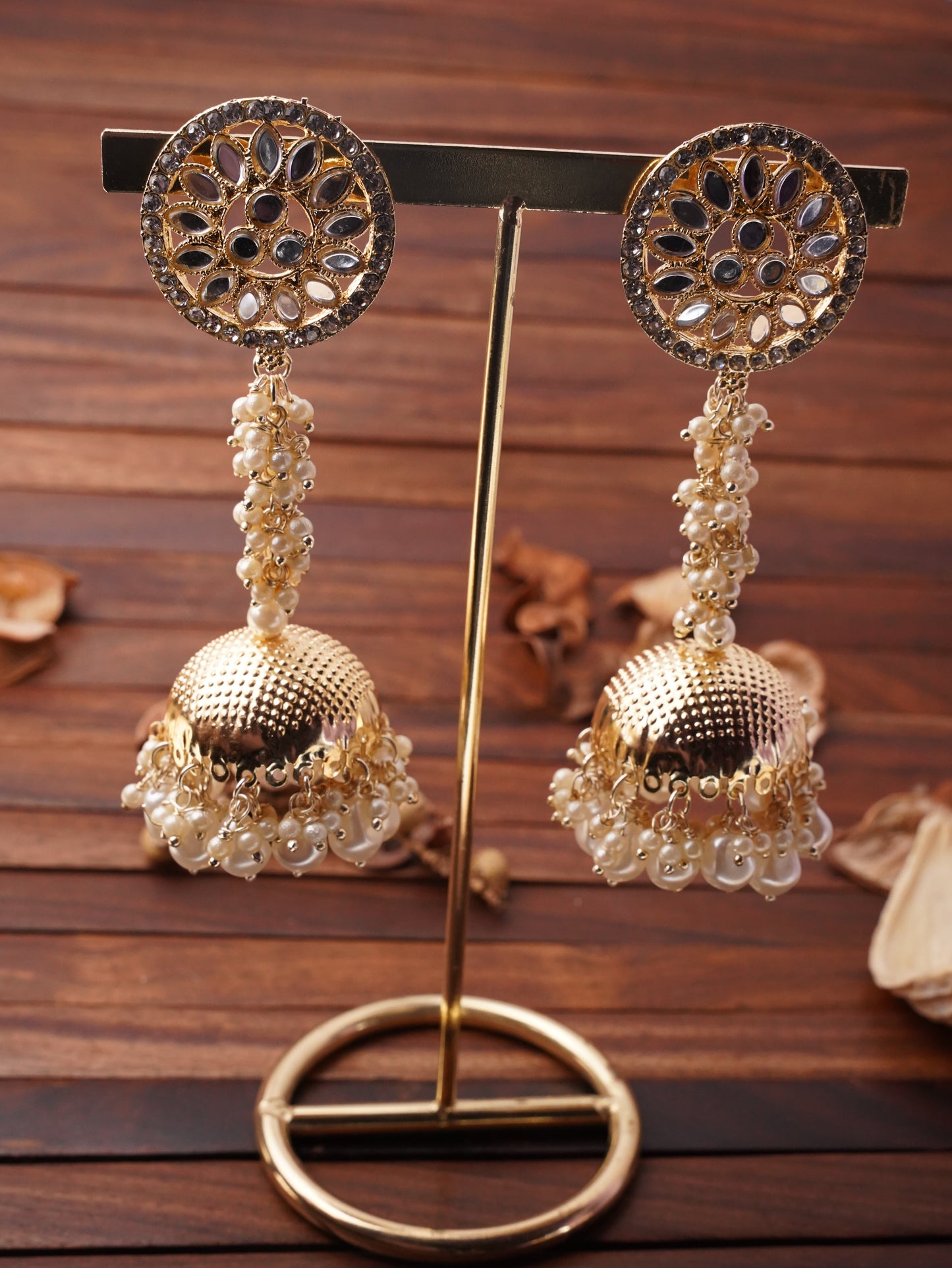 Elegant Kundan Jhumka Earrings with Pearl Drops