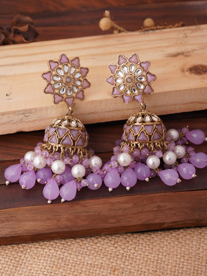 Radiant Floral Jhumka Earrings with Ornate Beaded Fringe