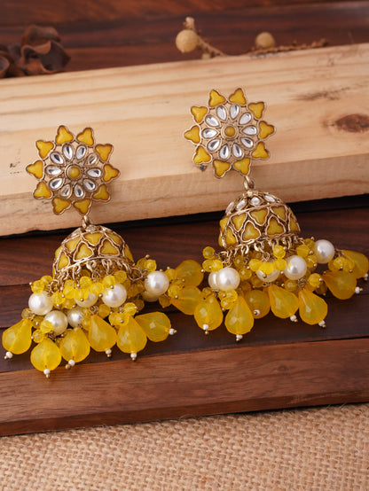 Radiant Floral Jhumka Earrings with Ornate Beaded Fringe