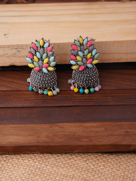 Vibrant Statement Jhumka Earrings with Colorful Detailing