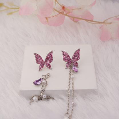 Dual Purpose Butterfly Dangle Earrings with Removable Long Chain