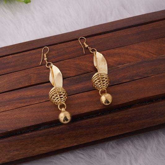 Artistic Dangle Earrings with Textured Leaf and Sphere Design