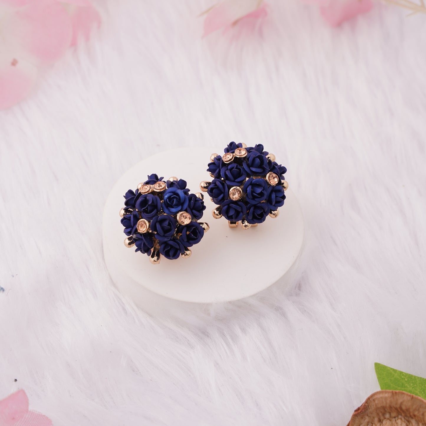 Floral Bouquet Stud Earrings with Delicate Crystal Accents