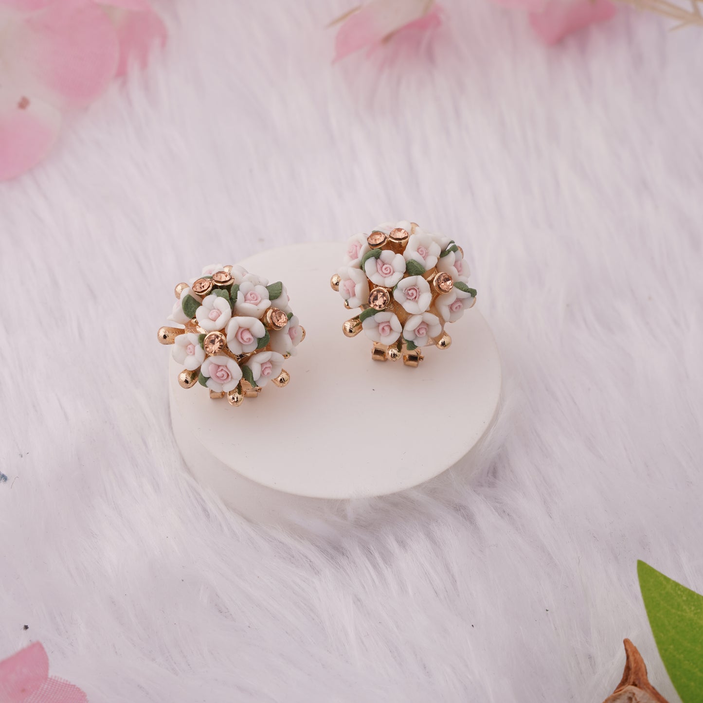 Floral Bouquet Stud Earrings with Delicate Crystal Accents