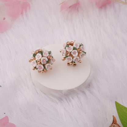 Floral Bouquet Stud Earrings with Delicate Crystal Accents