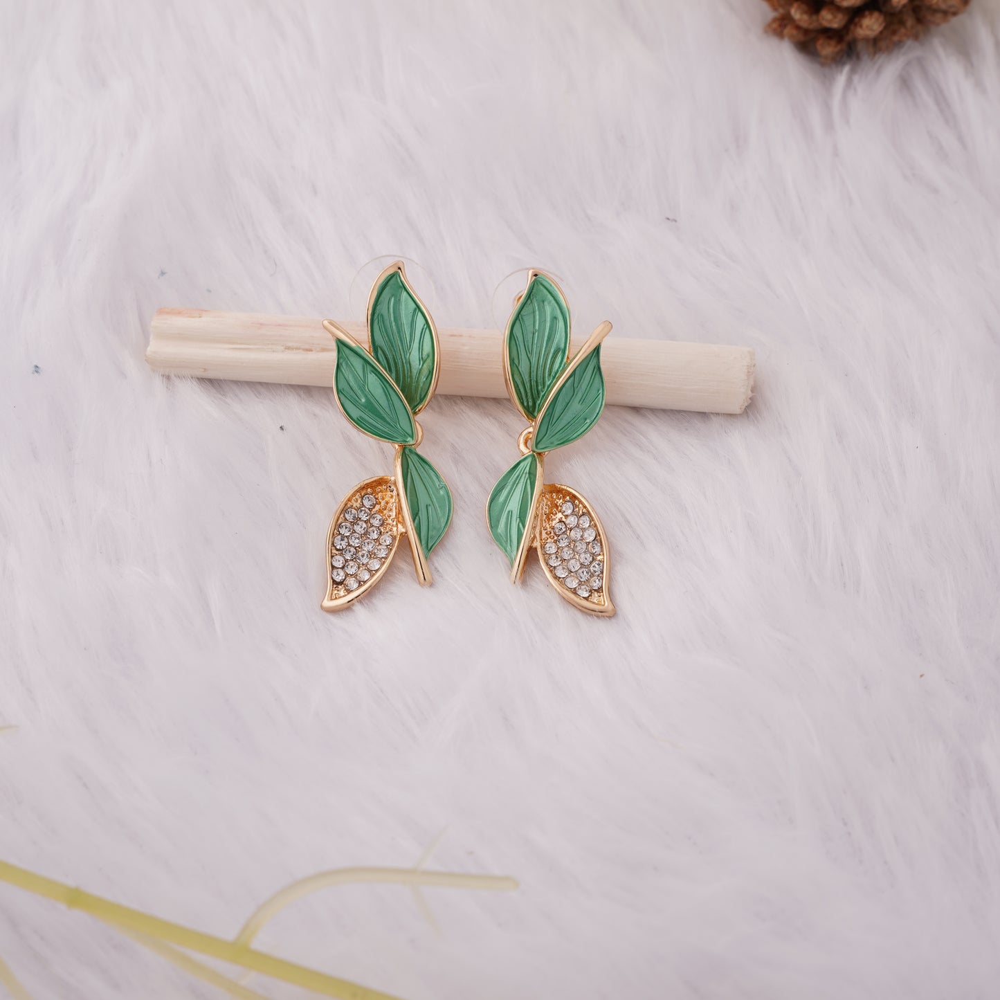 Leaf Drop Earrings with Sparkling Accents