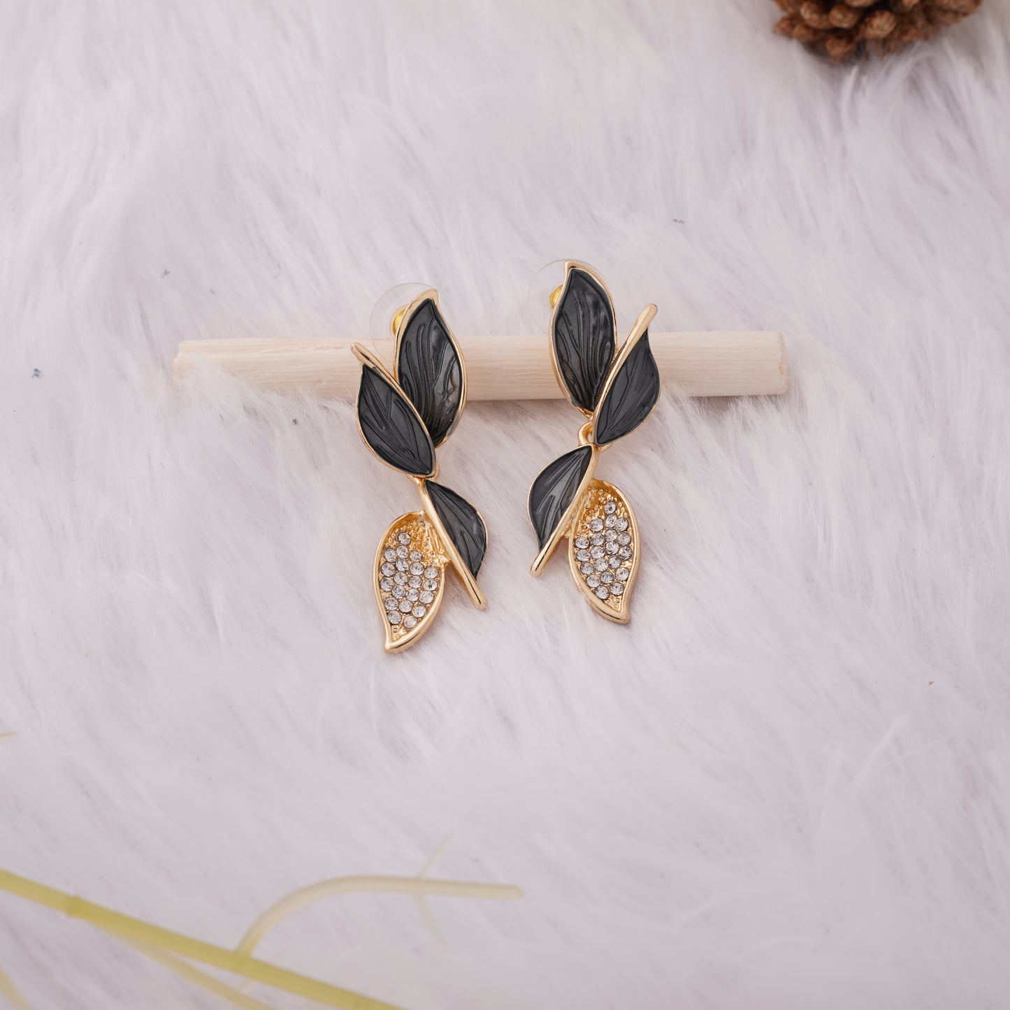 Leaf Drop Earrings with Sparkling Accents