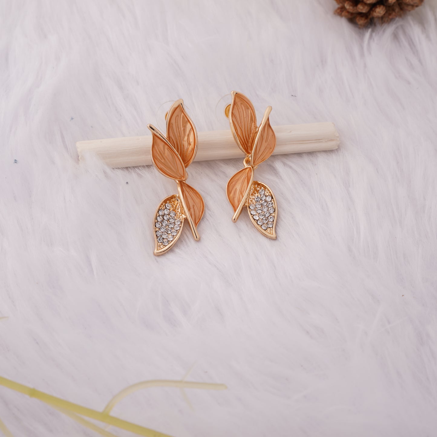 Leaf Drop Earrings with Sparkling Accents