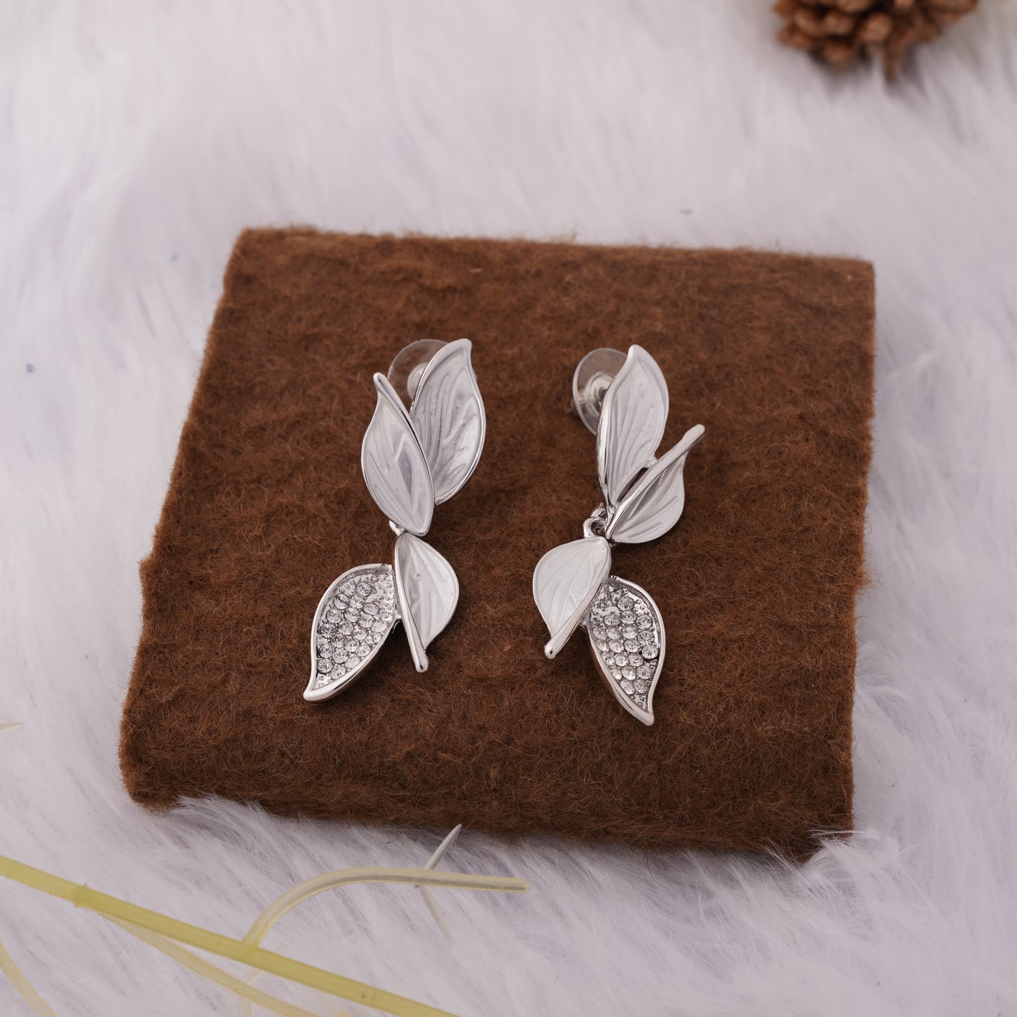 Leaf Drop Earrings with Sparkling Accents