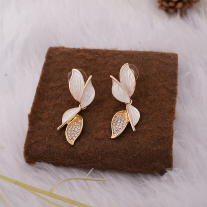 Leaf Drop Earrings with Sparkling Accents