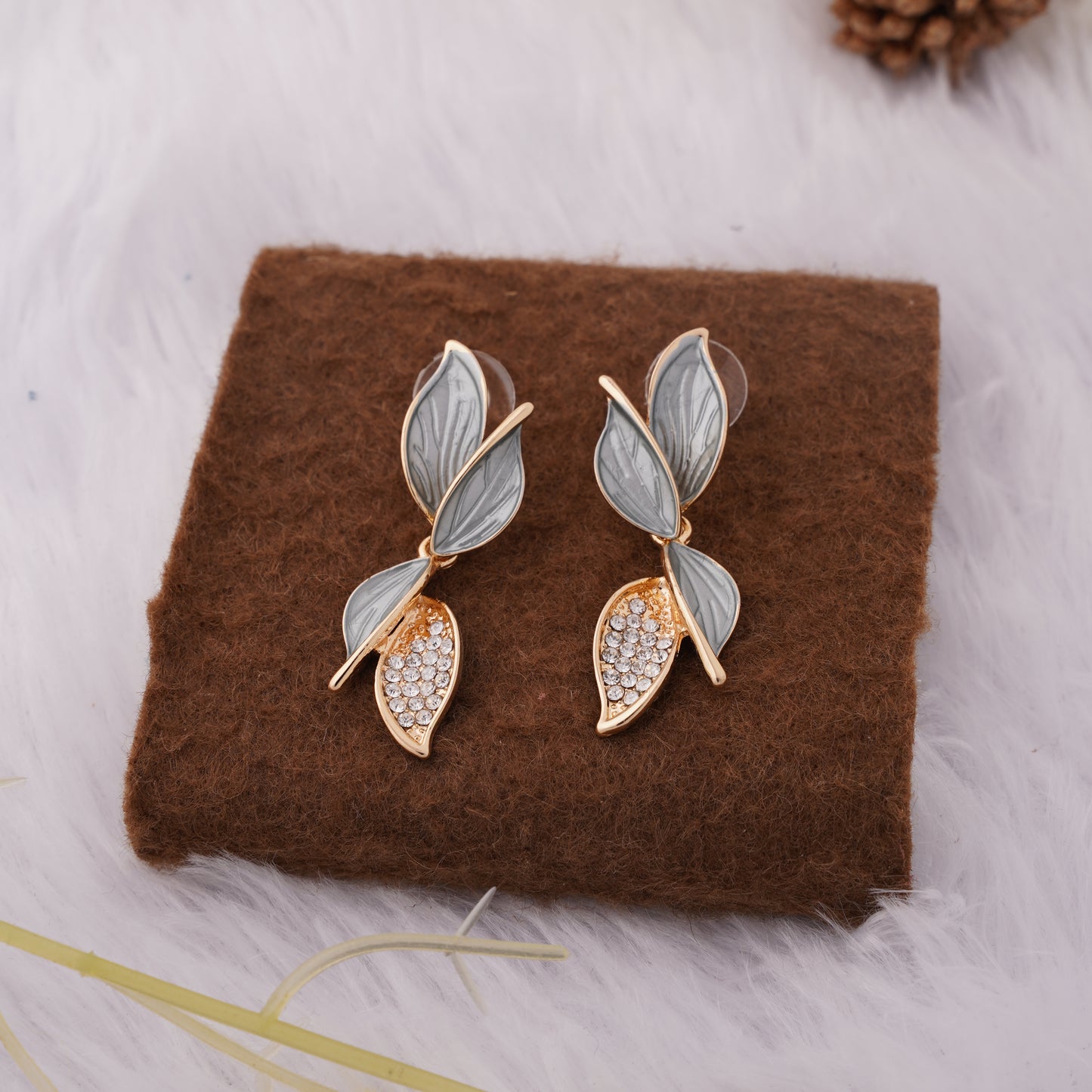 Leaf Drop Earrings with Sparkling Accents