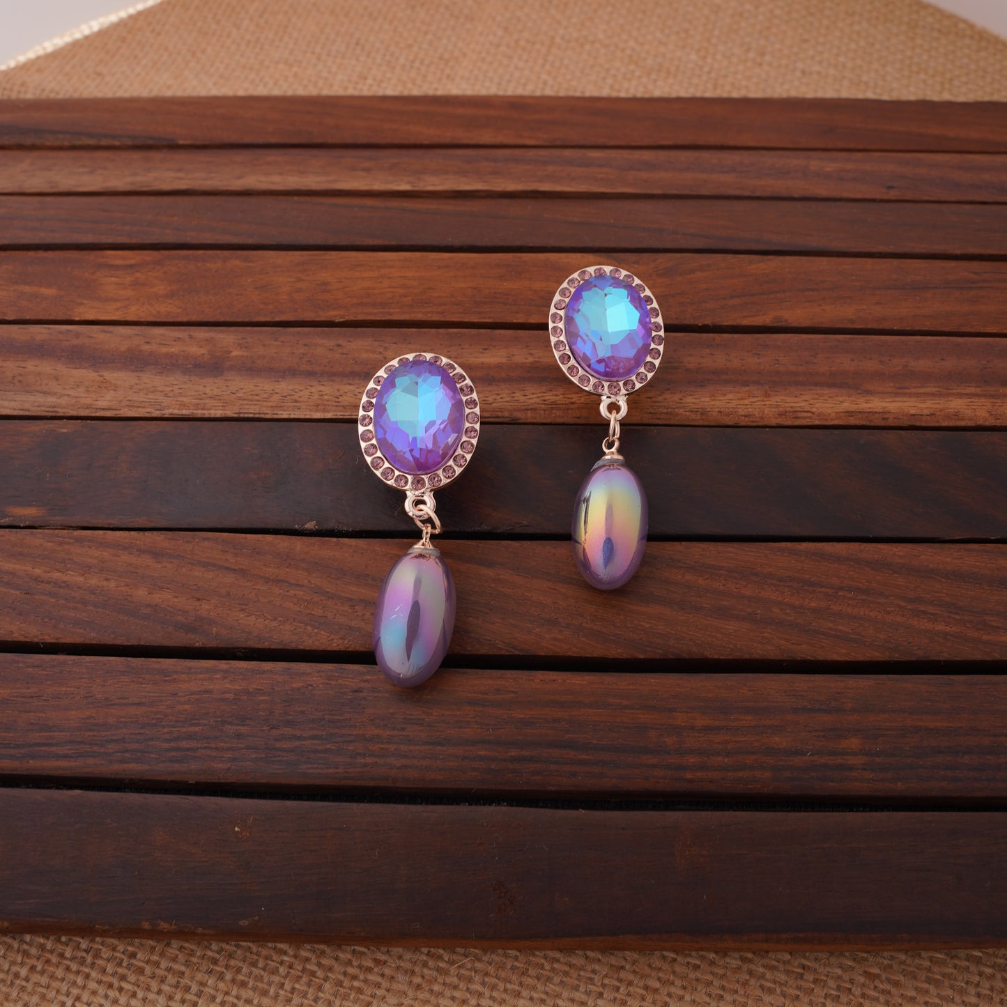 Iridescent Oval Drop Earrings