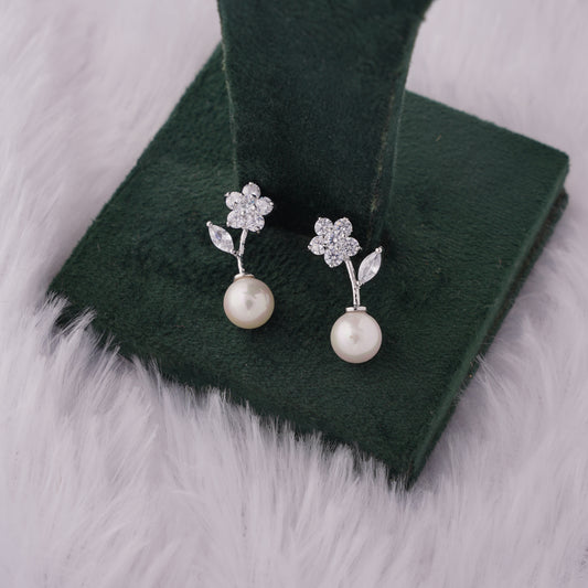 Pearl and Diamond Drop Stud Earrings