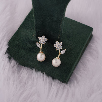 Pearl and Diamond Drop Stud Earrings