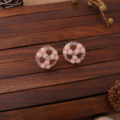 Floral Wheel Stud Earrings with Crystal Detailing